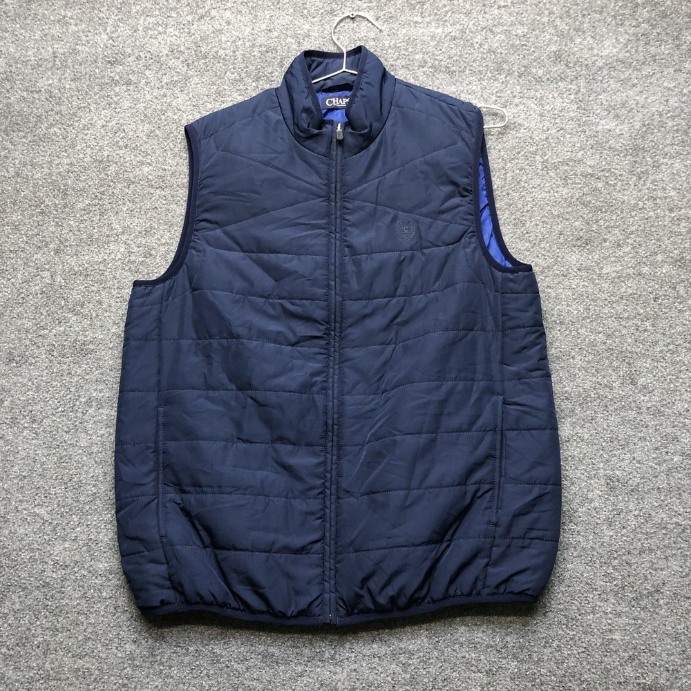 Chaps Vest Mens Medium Blue Puffer Quilted Full Zip Insulated Microfiber Outdoor